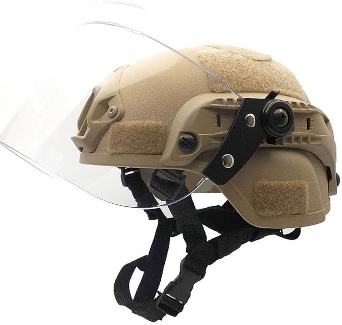 LEJUNJIE Tactical MICH 2000 Fast Helmet with Clear Riot Visor Face Shield Sliding Goggles for Airsoft Paintball CS War Games Outdoor Sports.
