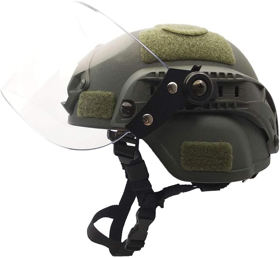 LEJUNJIE Tactical MICH 2000 Fast Helmet with Clear Riot Visor Face Shield Sliding Goggles for Airsoft Paintball CS War Games Outdoor Sports.