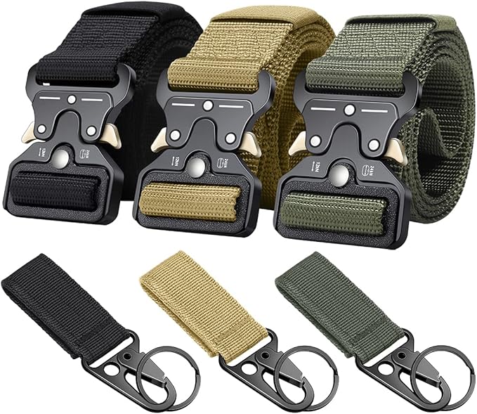 Military Style Tactical Belts for Men, Quick-Release Metal Buckle with Molle Key Ring Holder