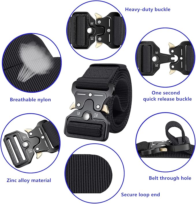 Military Style Tactical Belts for Men, Quick-Release Metal Buckle with Molle Key Ring Holder