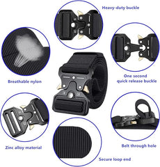 Military Style Tactical Belts for Men, Quick-Release Metal Buckle with Molle Key Ring Holder