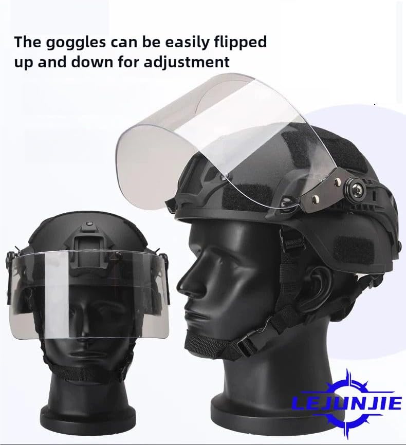 LEJUNJIE Tactical MICH 2000 Fast Helmet with Clear Riot Visor Face Shield Sliding Goggles for Airsoft Paintball CS War Games Outdoor Sports.