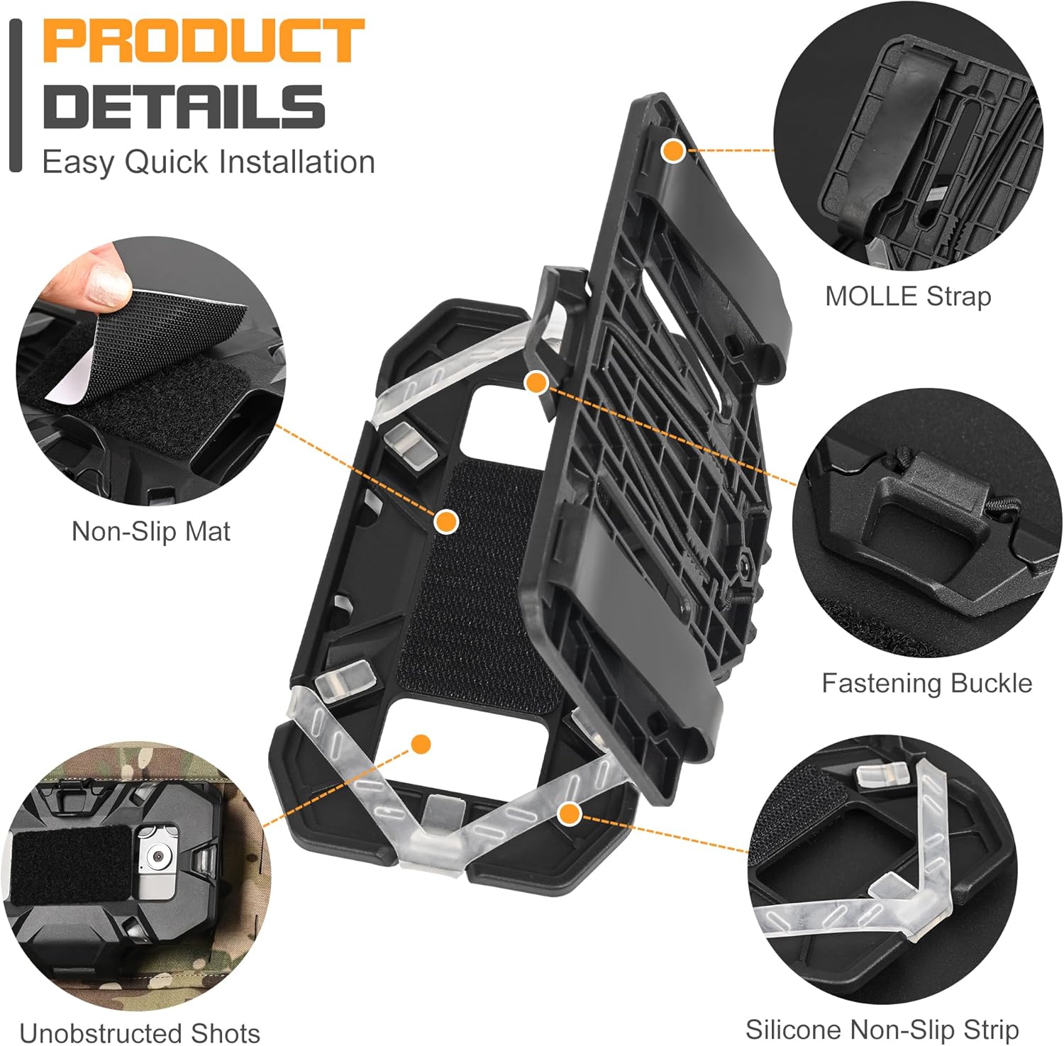 Chest-Mounted Phone Holder, Compatible with Screen Sizes 4.7" - 6.7" Accessories for Tactical Plate Carrier Vests
