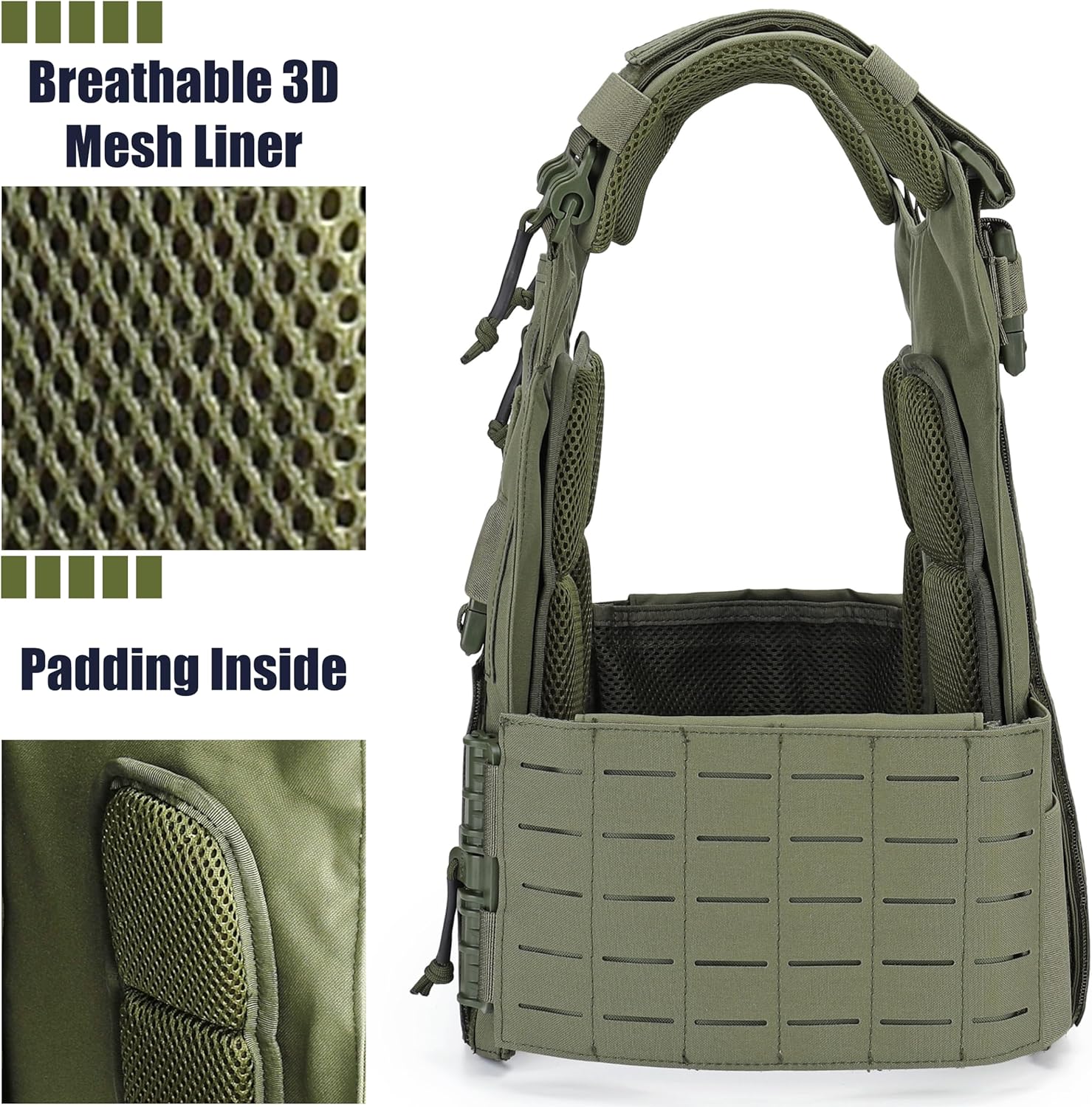 Tactical Quick Release Vest for Men, Fully Adjustable Plate Carriers Vest with Breathable 3D Mesh Liner