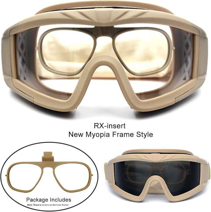 Airsoft Goggles Anti Fog Army Tactical Goggles with 3 Interchangeable Lens UV400 Protection Airsoft Desert