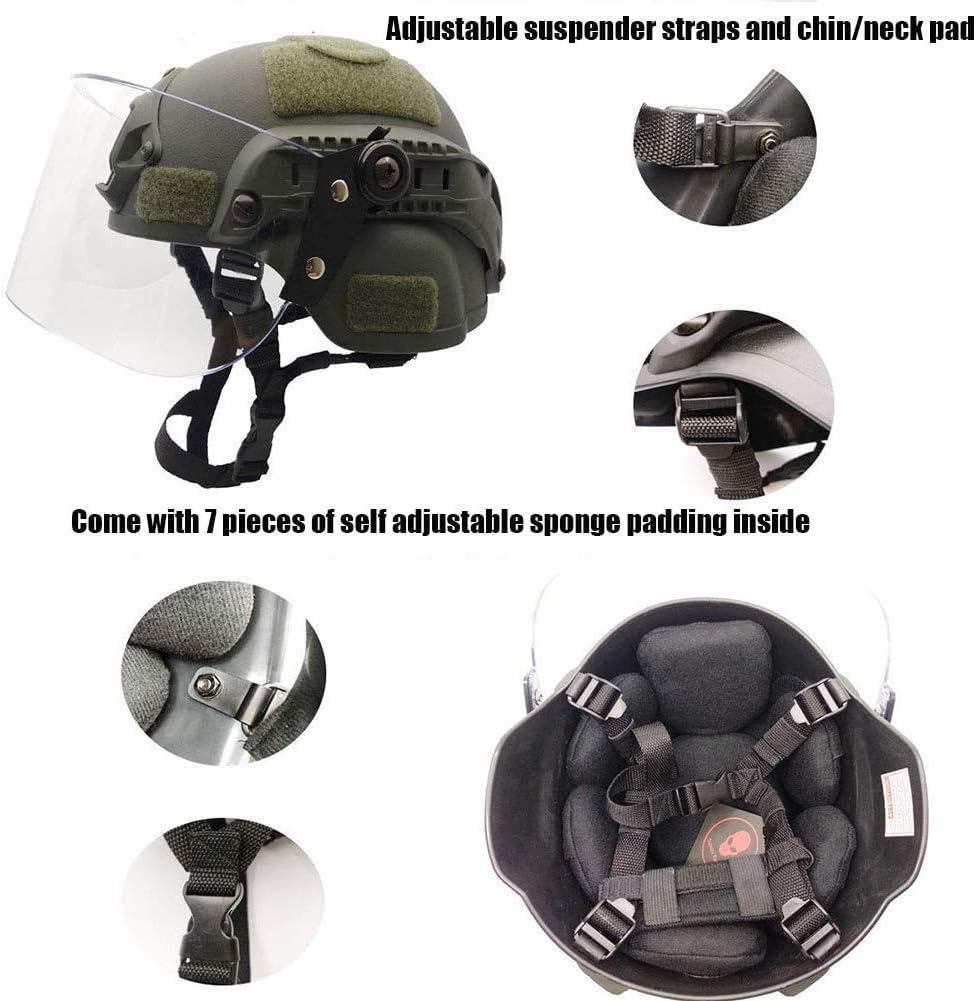 LEJUNJIE Tactical MICH 2000 Fast Helmet with Clear Riot Visor Face Shield Sliding Goggles for Airsoft Paintball CS War Games Outdoor Sports.