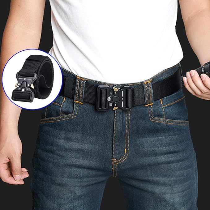 Military Style Tactical Belts for Men, Quick-Release Metal Buckle with Molle Key Ring Holder