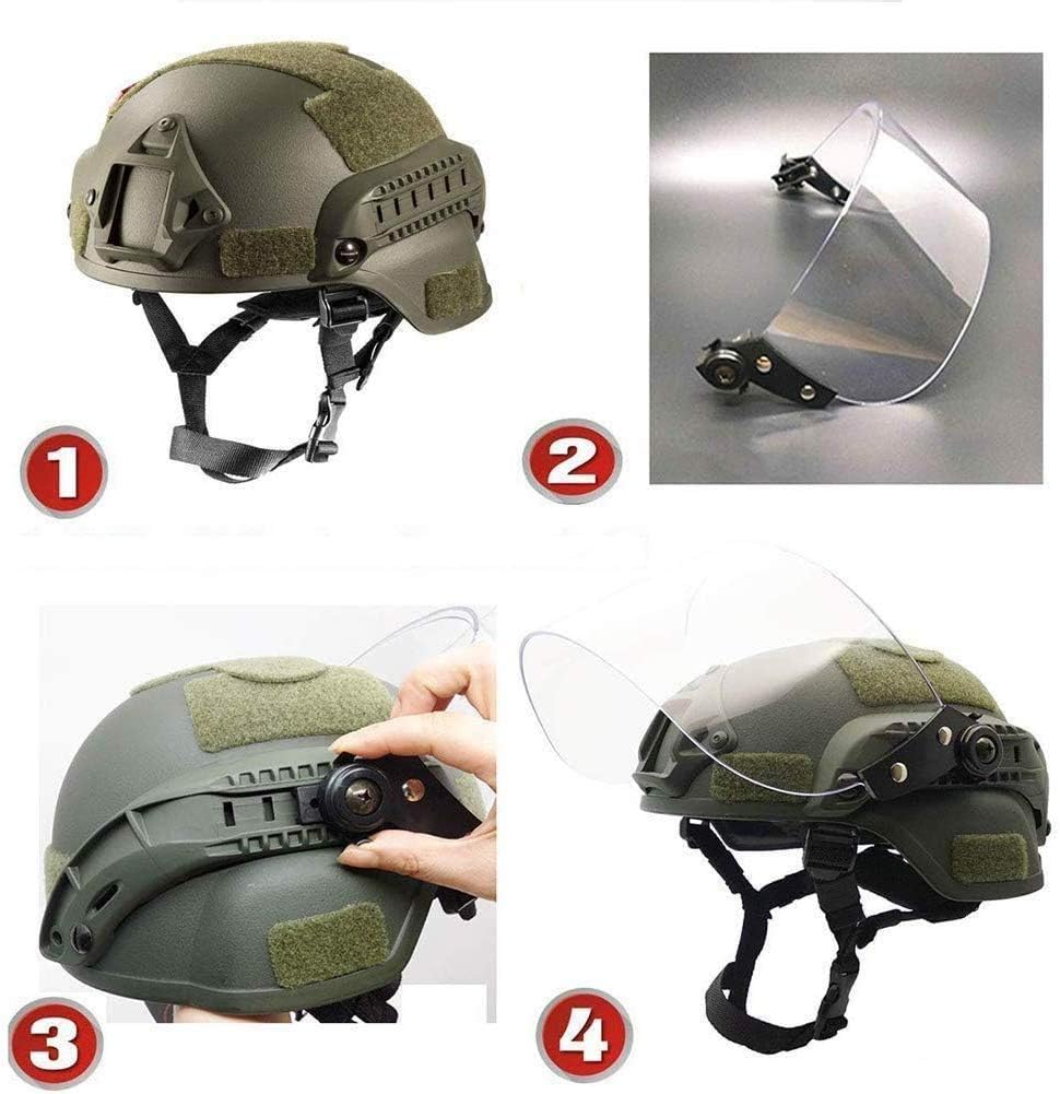 LEJUNJIE Tactical MICH 2000 Fast Helmet with Clear Riot Visor Face Shield Sliding Goggles for Airsoft Paintball CS War Games Outdoor Sports.