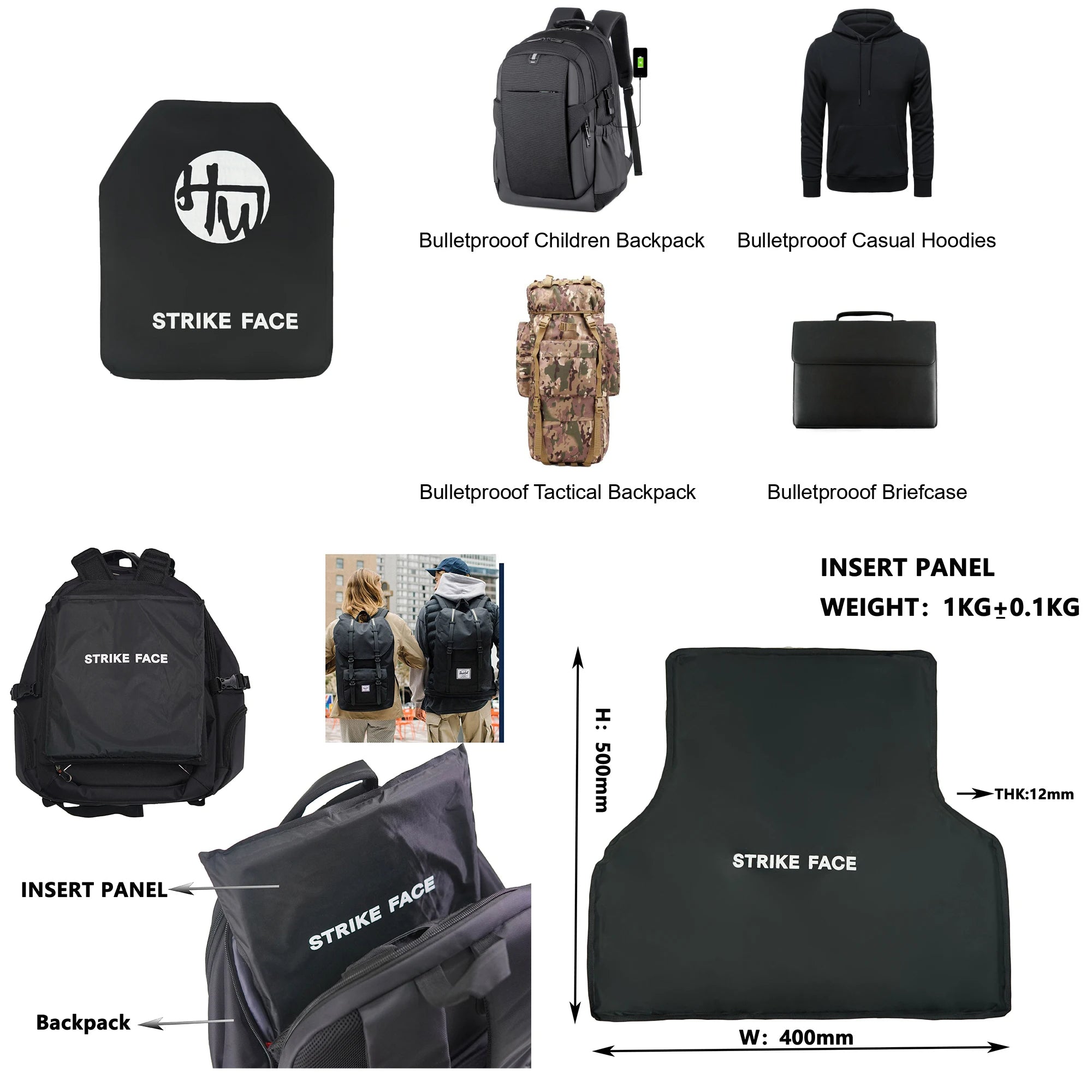 NIJ IIIA 3A UHMWPE soft bulletproof plate bullet-proof vest bullet-proof backpack 10x12