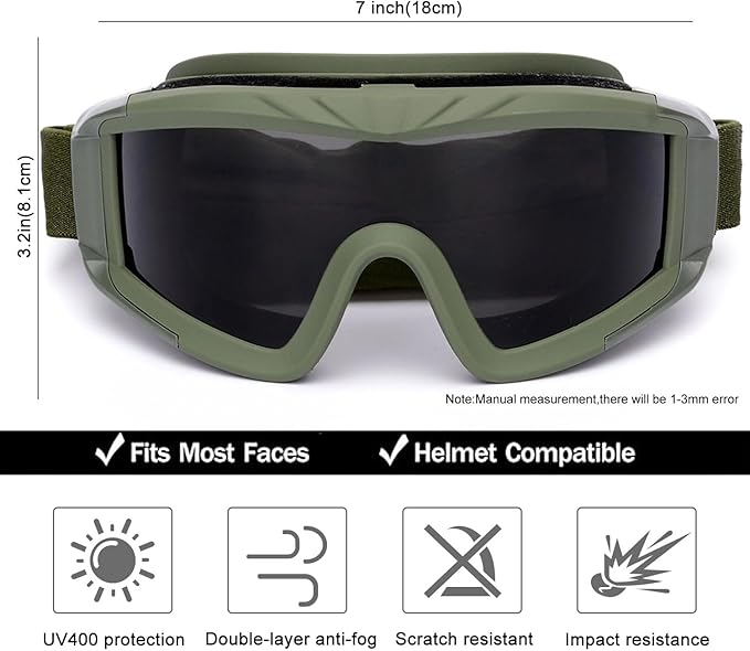 Airsoft Goggles Anti Fog Army Tactical Goggles with 3 Interchangeable Lens UV400 Protection Airsoft Desert