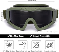 Airsoft Goggles Anti Fog Army Tactical Goggles with 3 Interchangeable Lens UV400 Protection Airsoft Desert