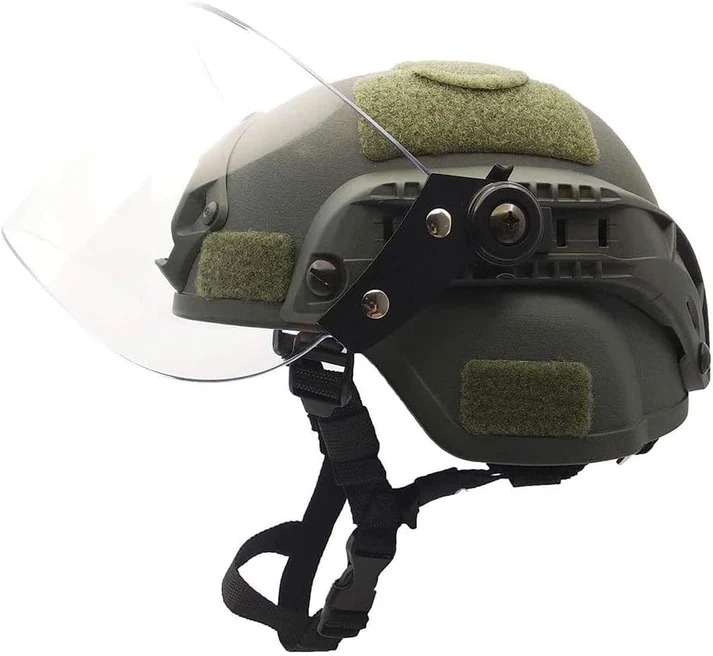 Black FAST-cut tactical helmet with side rails and front shroud