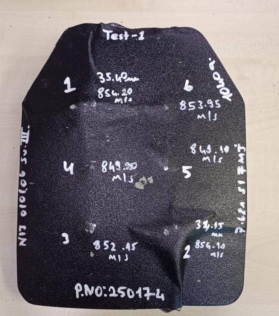 Hard armor plate supplier test sample with impact markings